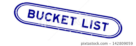 Grunge blue bucket list word rubber seal stamp on white background 142809059