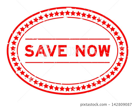 Grunge red save now word oval rubber seal stamp on white background Grunge red save now word oval rubber seal stamp on white background 142809087