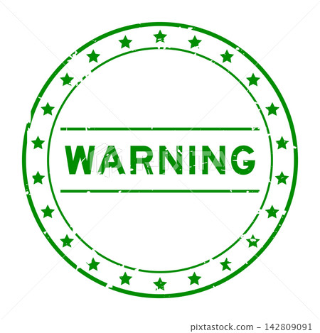 Grunge green warning word round rubber seal stamp on white background 142809091