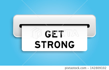 White coupon banner with word get strong from machine on blue color background White coupon banner with word get strong from machine on blue color background 142809102
