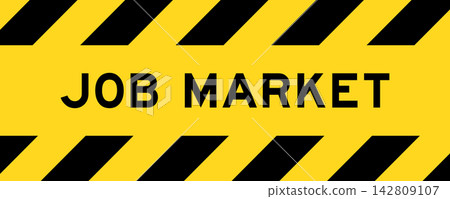 Yellow and black color with line striped label banner with word job market Yellow and black color with line striped label banner with word job market 142809107