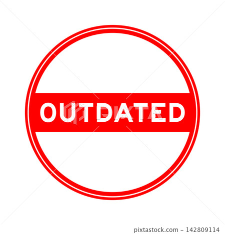 Red color round seal sticker in word outdated on white background Red color round seal sticker in word outdated on white background 142809114