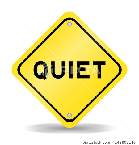 Yellow color transportation sign with word quiet on white background 142809116