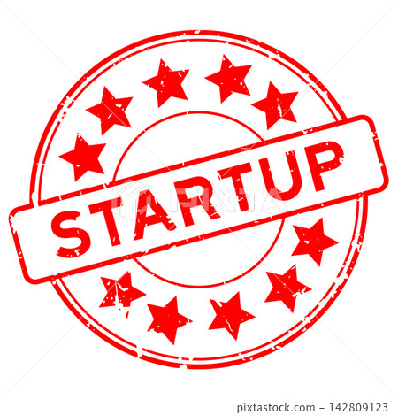 Grunge red startup word with star icon round rubber seal stamp on white background Grunge red startup word with star icon round rubber seal stamp on white background 142809123