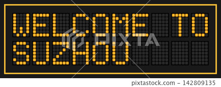 Orange color led banner in word welcome to suzhou on black background 142809135