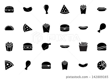 Set of various types of fast food vector shapes 142809165