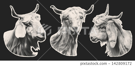 Halftone Goat Head Paper Cutouts Set Halftone Goat Head Paper Cutouts Set 142809172