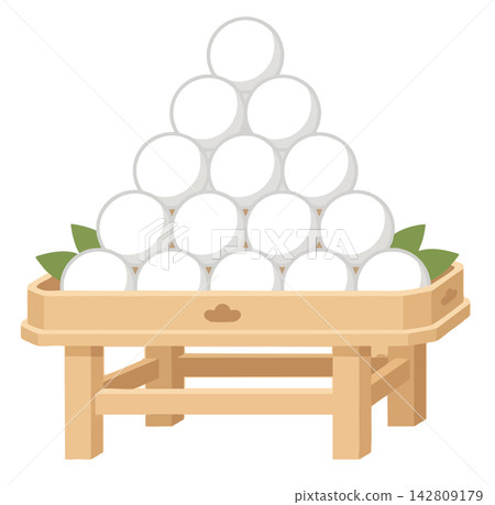 Tsukimi dango rice dumplings on a wooden stand vector illustration Tsukimi dango rice dumplings on a wooden stand vector illustration 142809179