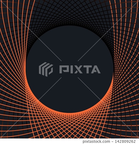 Dark tech background with orange geometric mesh vortex frame Dark tech background with orange geometric mesh vortex frame 142809262