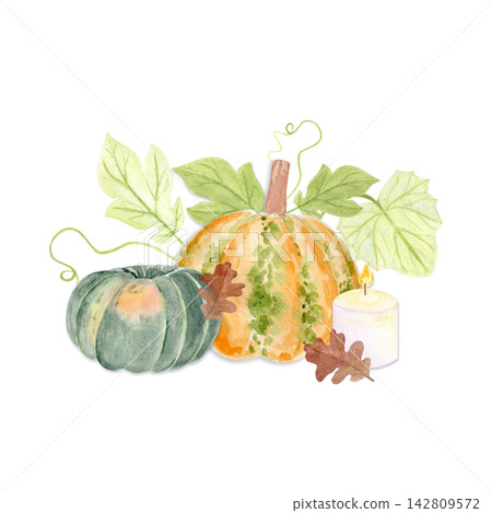 Orange pumpkin with green speckles and a brown stem. Hand-painted watercolor autumn harvest element perfect for Thanksgiving design, Halloween, seasonal stationery, packaging, rustic kitchen decor Orange pumpkin with green speckles and a brown stem. Hand-painted watercolor autumn harvest element perfect for Thanksgiving design, Halloween, seasonal stationery, packaging, rustic kitchen decor 142809572