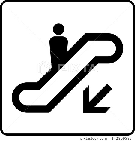 pictogram for a downward escalator pictogram for a downward escalator 142809583