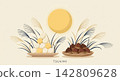 Tsukimi festival flat vector illustration with dango and chestnuts 142809628
