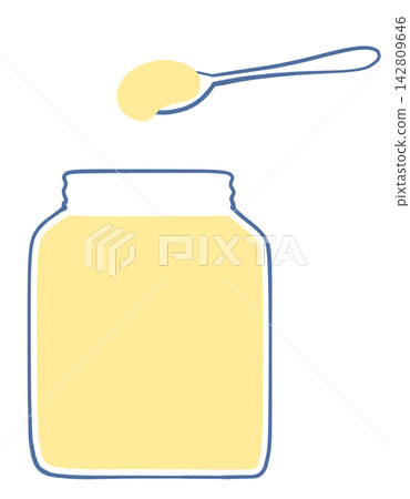 An illustration depicting the act of scooping the contents of a bottle with a spoon. An illustration depicting the act of scooping the contents of a bottle with a spoon. 142809646