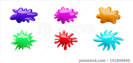 3D blobs different colors cartoon vector icons set, abstract blot, glossy paint splash, realistic bright slime dribbles 3D blobs different colors cartoon vector icons set, abstract blot, glossy paint splash, realistic bright slime dribbles 142809840