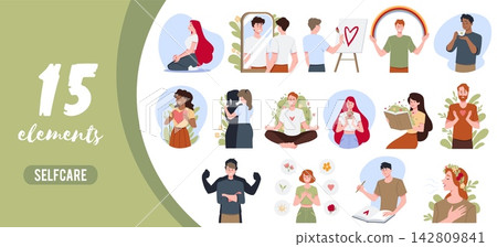 Self care wellness people illustration flat cartoon vector set Self care wellness people illustration flat cartoon vector set 142809841