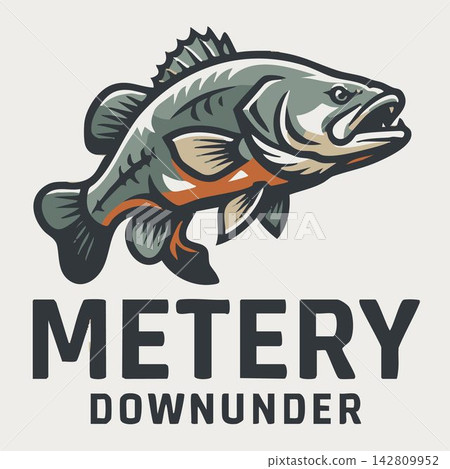 Large bass fish illustration with orange stripe for fishing brand logo design with copy space Large bass fish illustration with orange stripe for fishing brand logo design with copy space 142809952