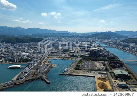 Aerial photograph capturing the harbor and cable-stayed bridge in Sumoto City, Hyogo Prefecture. Aerial photograph capturing the harbor and cable-stayed bridge in Sumoto City, Hyogo Prefecture. 142809967
