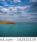 Aerial view of a sea of Quy Nhon under blue sky with white clouds 142810139