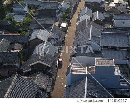 Aerial photograph capturing the traditional townscape of Udatsu in Mima City, Tokushima Prefecture. Aerial photograph capturing the traditional townscape of Udatsu in Mima City, Tokushima Prefecture. 142810237