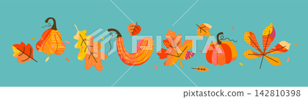 Cute set of colorful pumpkins,maple,oak leaves.Isolated hand drawn pumpkins and leaves in fall colors.Flat design for harvest,Thanksgiving or Halloween cards,autumn patterns, seasonal festive.Vector Cute set of colorful pumpkins,maple,oak leaves.Isolated hand drawn pumpkins and leaves in fall colors.Flat design for harvest,Thanksgiving or Halloween cards,autumn patterns, seasonal festive.Vector 142810398