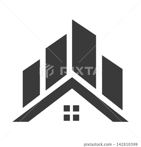 Modern House and City Skyline Real Estate Symbol Vector Modern House and City Skyline Real Estate Symbol Vector 142810399