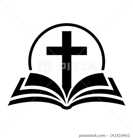 Christian Cross and Open Bible Symbol Vector Christian Cross and Open Bible Symbol Vector 142810401