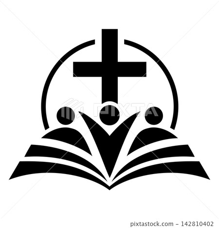 Christian Community Cross and Open Bible Symbol Vector Christian Community Cross and Open Bible Symbol Vector 142810402