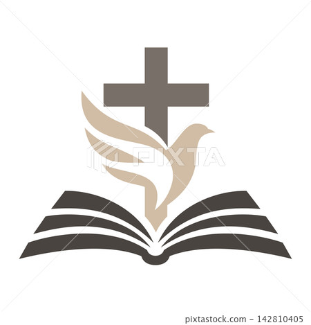 Christian Cross Dove and Open Bible Symbol Vector Christian Cross Dove and Open Bible Symbol Vector 142810405