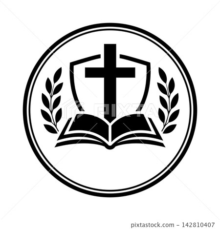 Christian Cross Bible and Laurel Emblem Vector Christian Cross Bible and Laurel Emblem Vector 142810407
