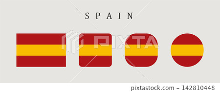 Spain national flag set in original proportion and different shapes styles. Official Spanish symbol, logo vector collection Spain national flag set in original proportion and different shapes styles. Official Spanish symbol, logo vector collection 142810448