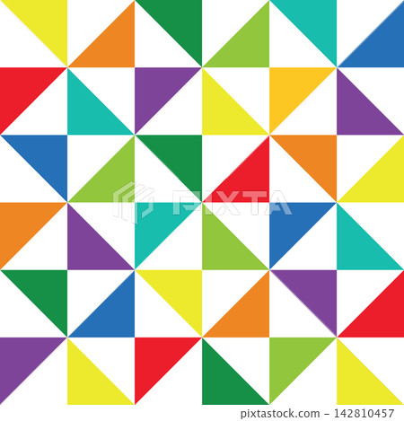 Premium vector of colorful rainbow geometric seamless pattern. Bright multicolor background texture with vibrant abstract mosaic triangle shapes and creative kaleidoscope for wrapping paper print Premium vector of colorful rainbow geometric seamless pattern. Bright multicolor background texture with vibrant abstract mosaic triangle shapes and creative kaleidoscope for wrapping paper print 142810457