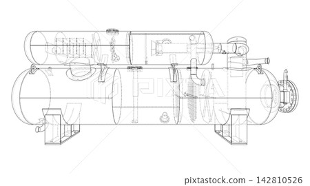 industrial pressure vessel wireframe. Vector industrial pressure vessel wireframe. Vector 142810526