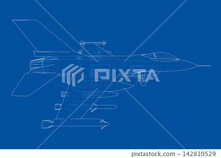 fighter jet blueprint illustration. Vector 142810529