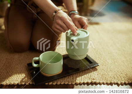 Quiet Moment of Mindful Tea Preparation Quiet Moment of Mindful Tea Preparation 142810872