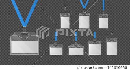 Id badge lanyard 3D vector element set for office access Id badge lanyard 3D vector element set for office access 142810936