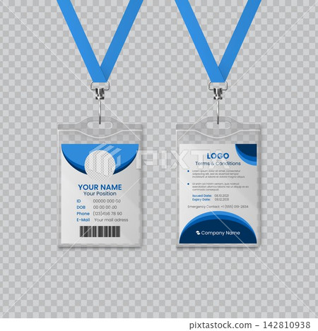 Id badge template set with lanyard and corporate layout Id badge template set with lanyard and corporate layout 142810938