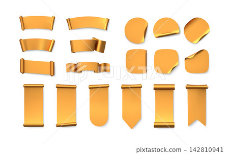 Gold 3D ribbon banner scroll element set Gold 3D ribbon banner scroll element set 142810941