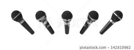 Realistic microphone 3D icon vector set, wireless dynamic microphone, concert equipment for singer, musician, broadcast Realistic microphone 3D icon vector set, wireless dynamic microphone, concert equipment for singer, musician, broadcast 142810962