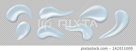 A set of blue cosmetic gel or serum smears of various shapes on a transparent background. A set of blue cosmetic gel or serum smears of various shapes on a transparent background. 142811000
