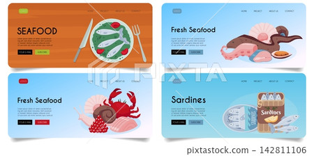 Seafood banner template set for restaurant menu web layouts Seafood banner template set for restaurant menu web layouts 142811106