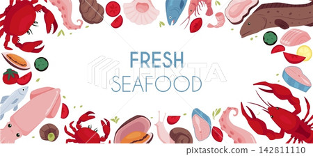 Seafood restaurant menu template with marine fish illustration Seafood restaurant menu template with marine fish illustration 142811110