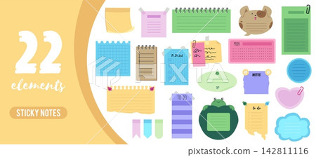 Sticky note planner element set with pastel office labels Sticky note planner element set with pastel office labels 142811116