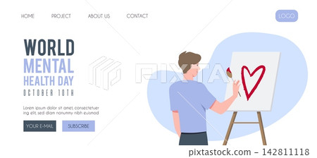 Mental health landing page template with selfcare illustration Mental health landing page template with selfcare illustration 142811118