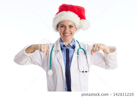 Smiling Doctor with Santa Hat and Stethoscope Smiling Doctor with Santa Hat and Stethoscope 142811220