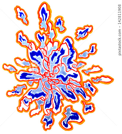 A curved representation resembling orange and blue fireworks. A curved representation resembling orange and blue fireworks. 142811908