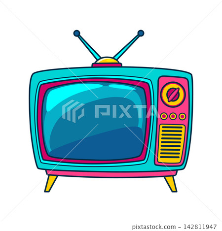 Comic retro tv icon in pop art retro comic style. Cartoon vintage 70s, 80s television. Vector illustration 142811947