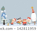 Cute Cartoon Kids meeting Snowy Winter 142811959