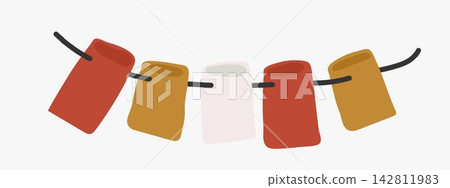 Hanging tag garland isolated on light background in flat vector style for decor branding and party design Hanging tag garland isolated on light background in flat vector style for decor branding and party design 142811983