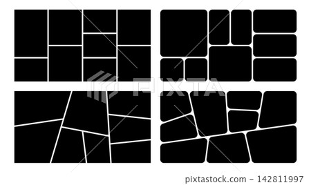 Photo collage template with frames. Grid design mockup. Bento background moodboard for presentation. Photo collage template with frames. Grid design mockup. Bento background moodboard for presentation. 142811997