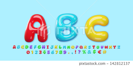 3D alphabet font element set with colorful letters and symbols 3D alphabet font element set with colorful letters and symbols 142812137